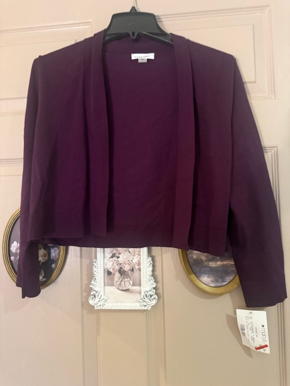 NWTCalvin Klein Plum Open-Front Cropped shrug/Cardigan. Size L